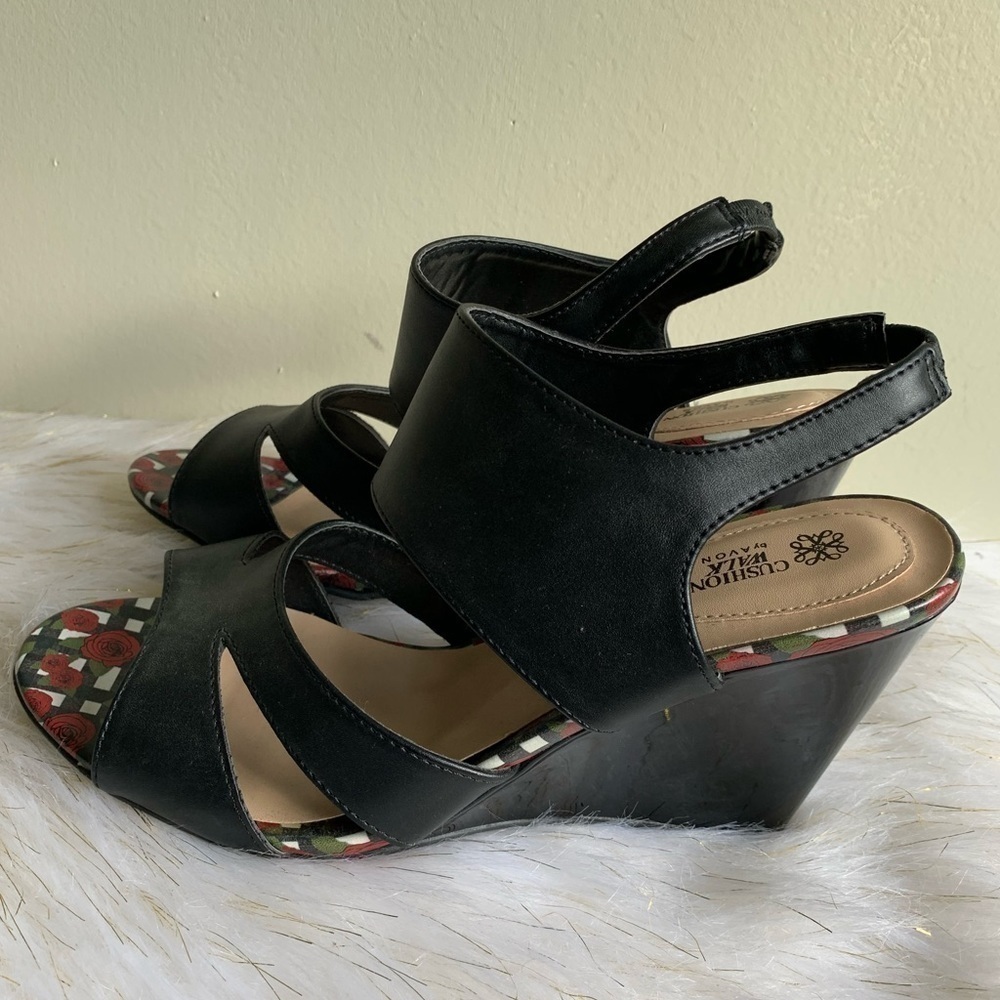 Cushion Walk by Avon black strappy wedge shoes - Picture 1 of 9